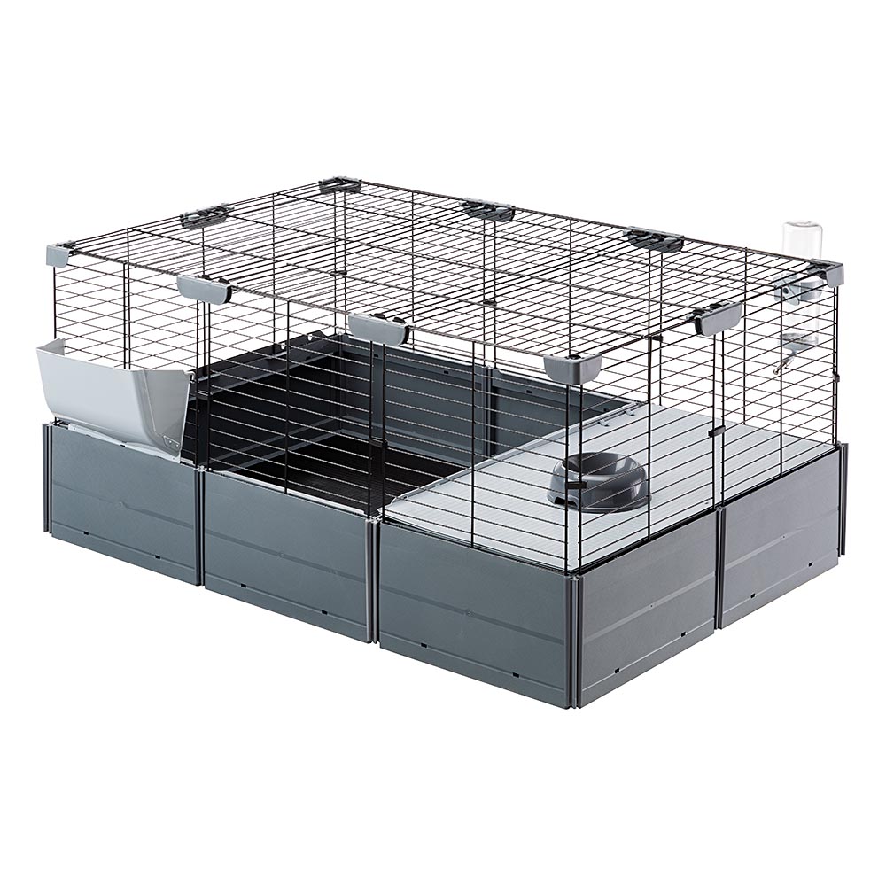 Cage modulable pour lapins et cochons d'inde multipla, en grillage métallique et plastique recyclé, avec accessoires