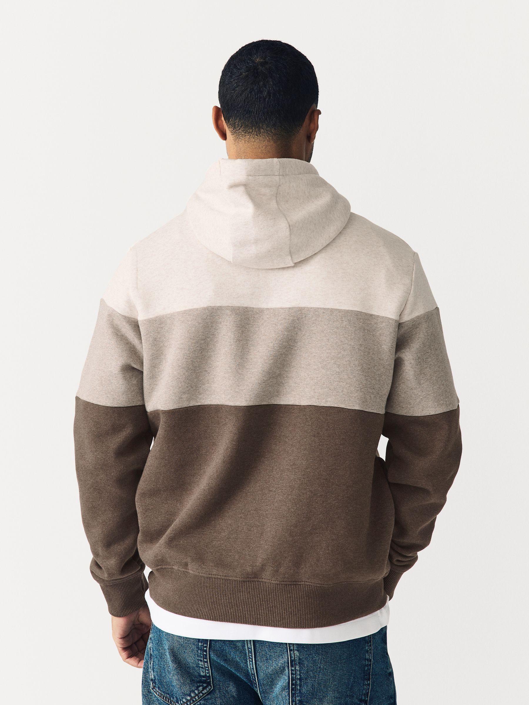 Gemêleerd naturel - Pullover-hoody - Sweatshirt met colourblocking