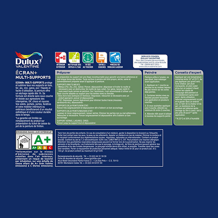 Peinture extérieure multi-supports Ecran+ Dulux Valentine satin bleu 2L
