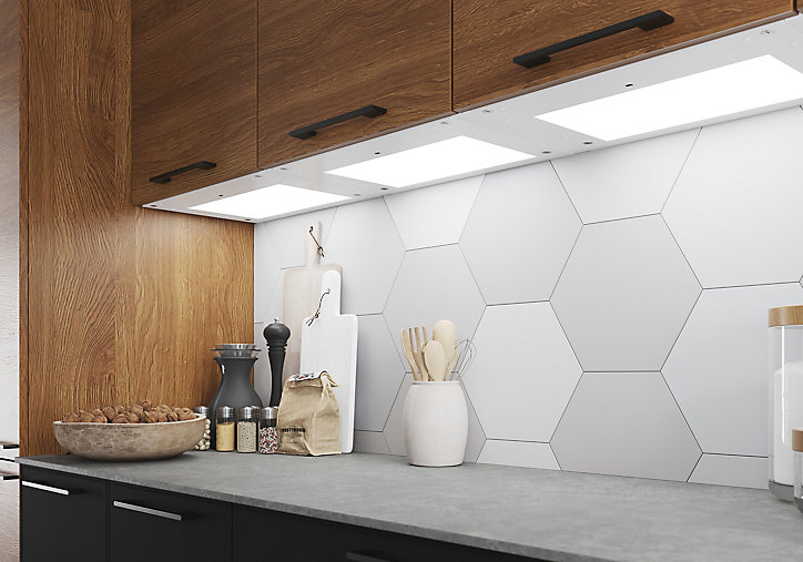 Tablette avec LED integrées de dessous de meuble haut GoodHome Caraway blanc l. 46,4 cm x L. 31,9 cm x H. 18,2 mm