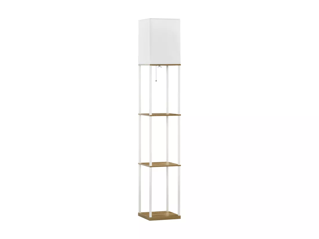 Lampadaire étagère design 26L x 26l x 159H cm 3 étagères E27 MDF blanc