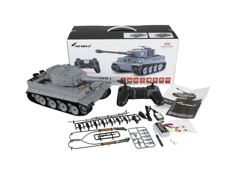 Amewi Panzer Tiger I PV mit IR Battlefunktion, RTR, 1:24 Ferngesteuerter 2. Weltkrieg Panzer mit Infrarot Kampffunktion
