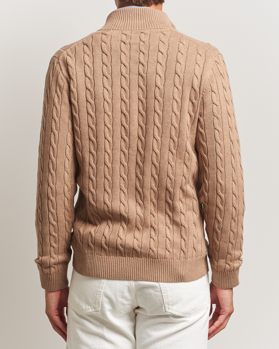 GANT Cotton Cable Full Zip Dark Sand Melange