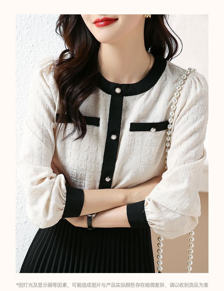 Daybreak - Blouse met ronde hals en contrasterende bies