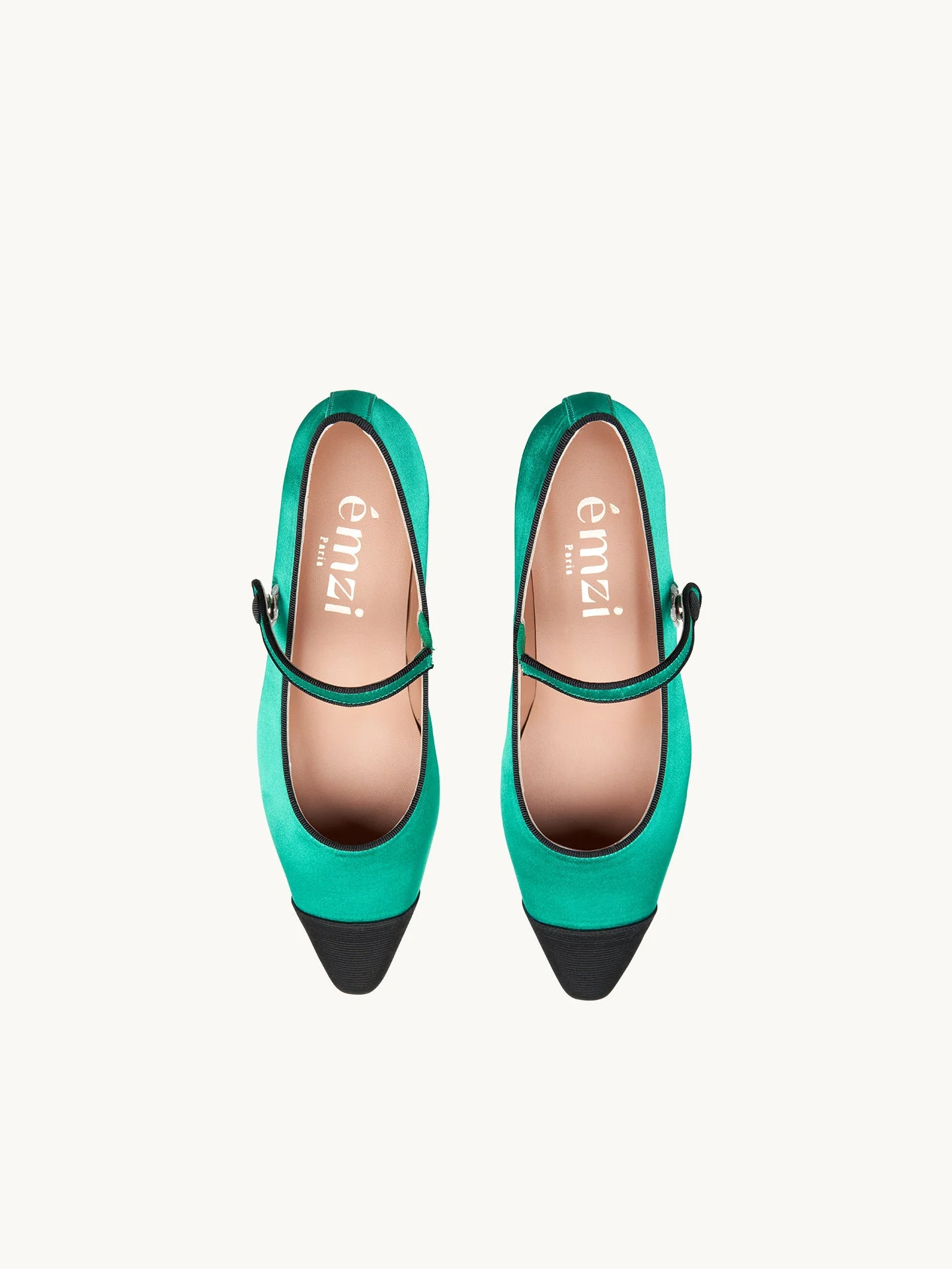 BAMBIE SATIN GREEN - Ballerines pointues à petit talon en satin | Vert
