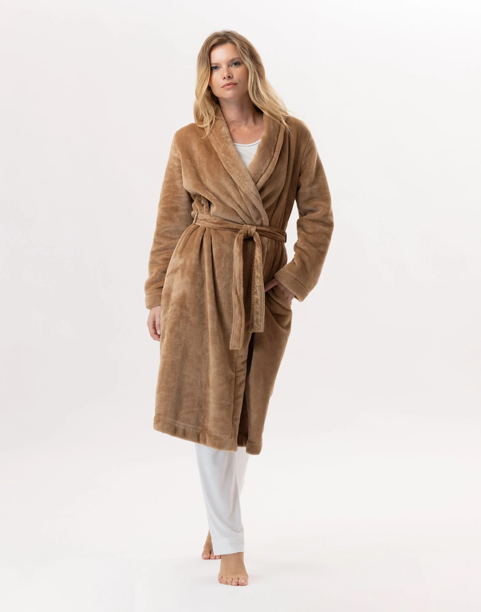 ESSENTIEL H61B - Peignoir en peluche flanelle | Marron