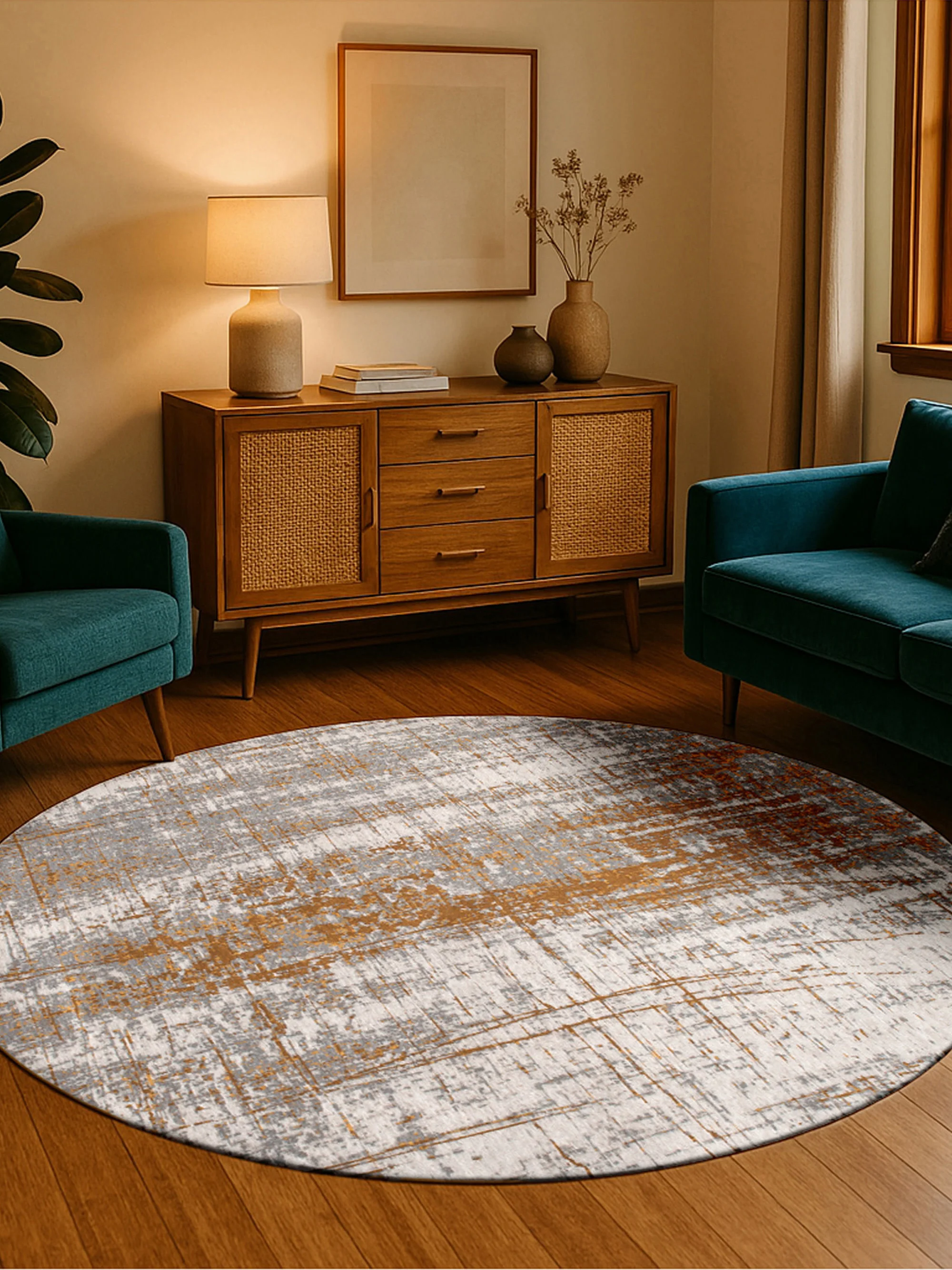 Wasbaar rond jacquard in- & outdoor vloerkleed Griff