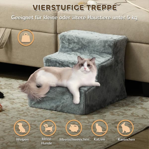 Hundetrapper 3-trinns 35 cm dyretrapper med plysj-utseende kattetrapper for sengesofa Katter opptil 5 kg lysegrå