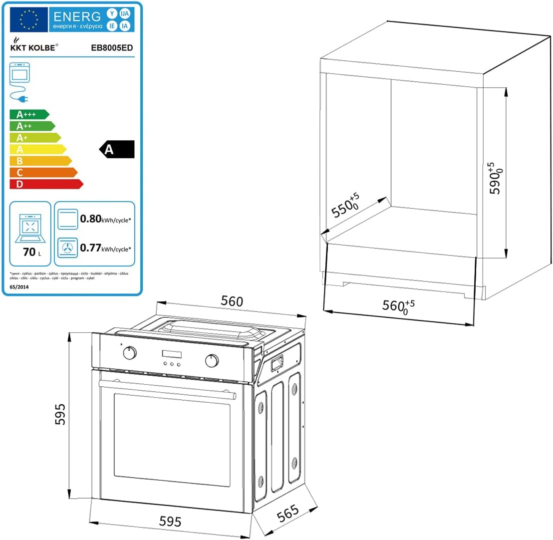 KKT KOLBE Backofen 60 cm Autark | 70L | 2,8kW | Pizzafunktion | Grill | Umluft | Heißluft | Timer | Wärmeschutzverglasung | EB8005ED