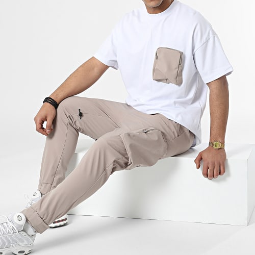 Ensemble Tee Shirt Et Jogger Pant LL601 Beige Blanc