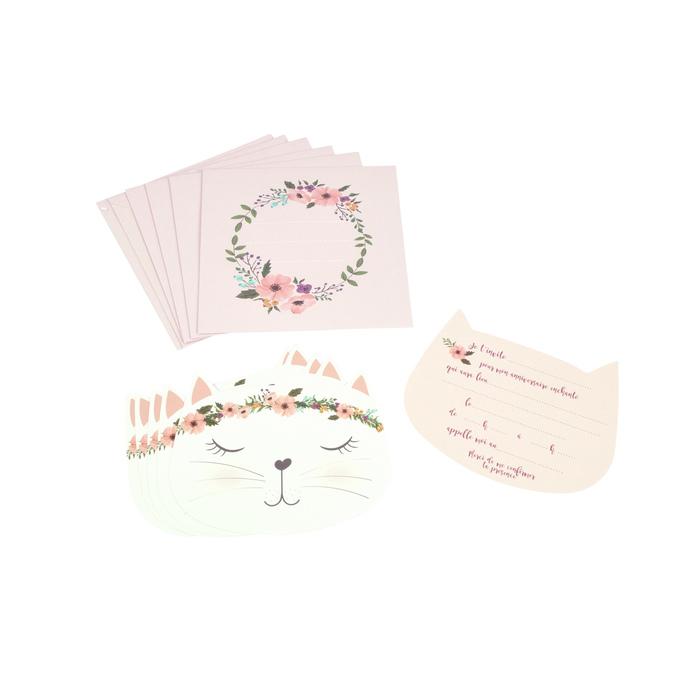 SET 6 INVITATIONS ET ENVELOPPES PAPIER 14XH.11CM BOHO CHAT