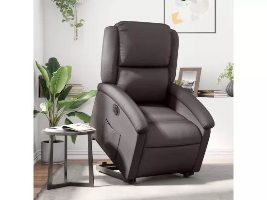 Fauteuil inclinable électrique marron foncé cuir véritable
