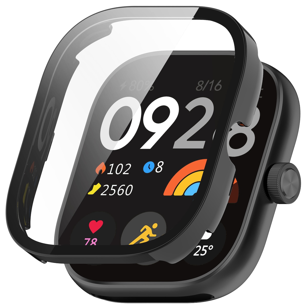 Smartwatch Full-dekning PC-beskyttelsesveske kompatibel med Redmi Watch 4, med herdet glass skjermbeskytter Sort