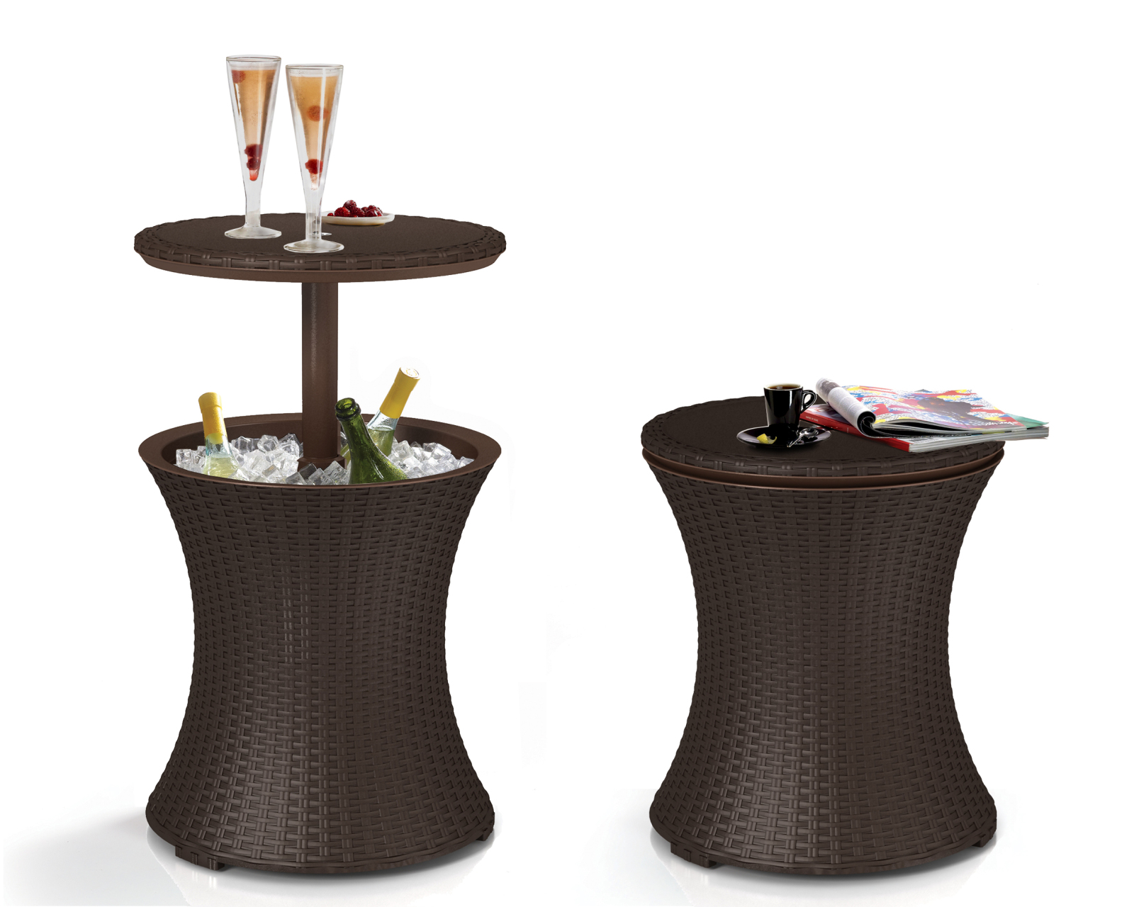 3-in-1 Partytisch - braun - integrierte Eisbox