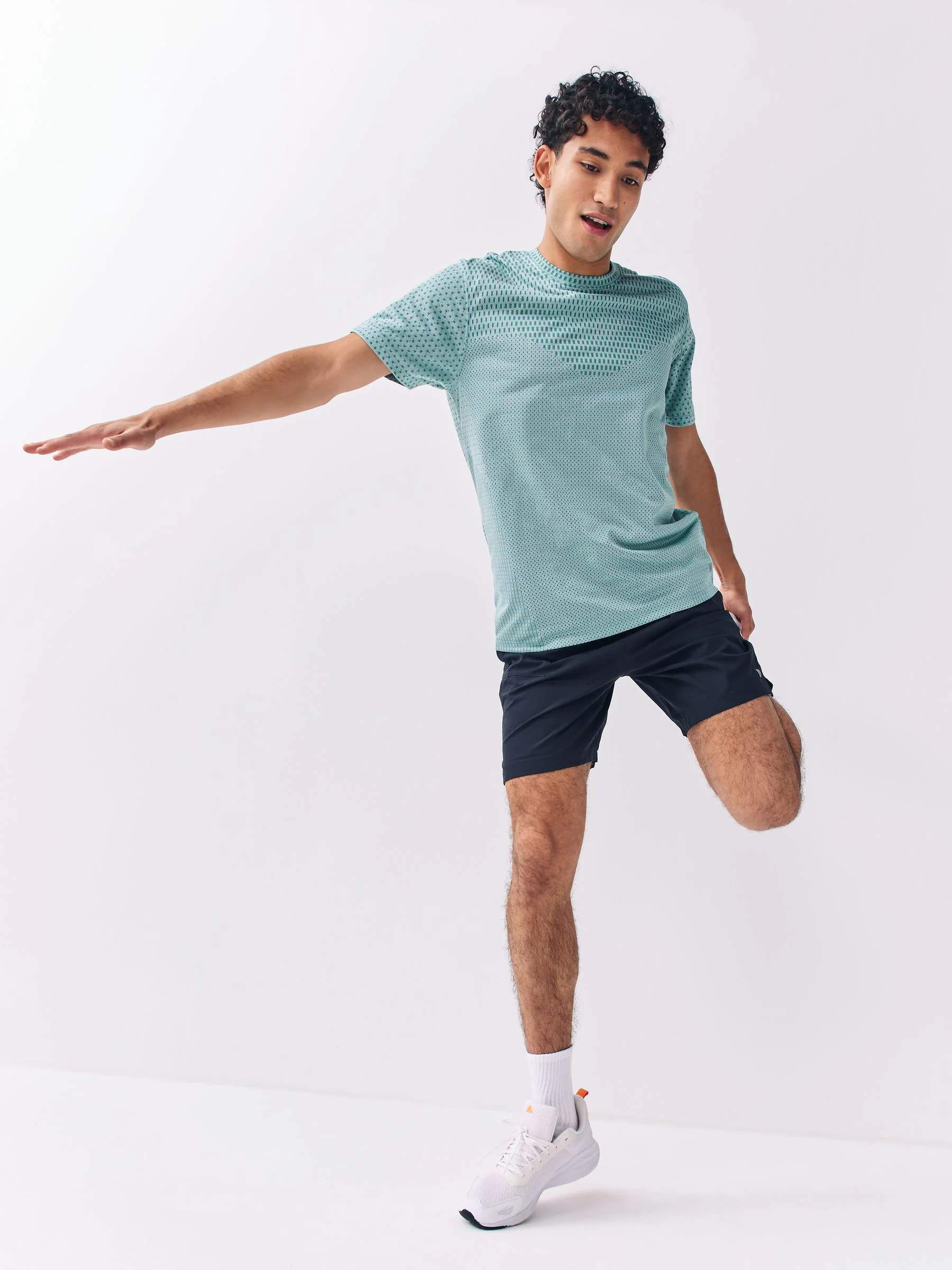 Blauwgroen - Actief jacquard T-shirt