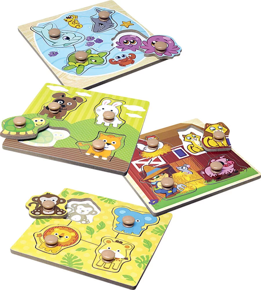 PUZZLES EN BOIS 4 PIECES BEBES ANIMAUX
