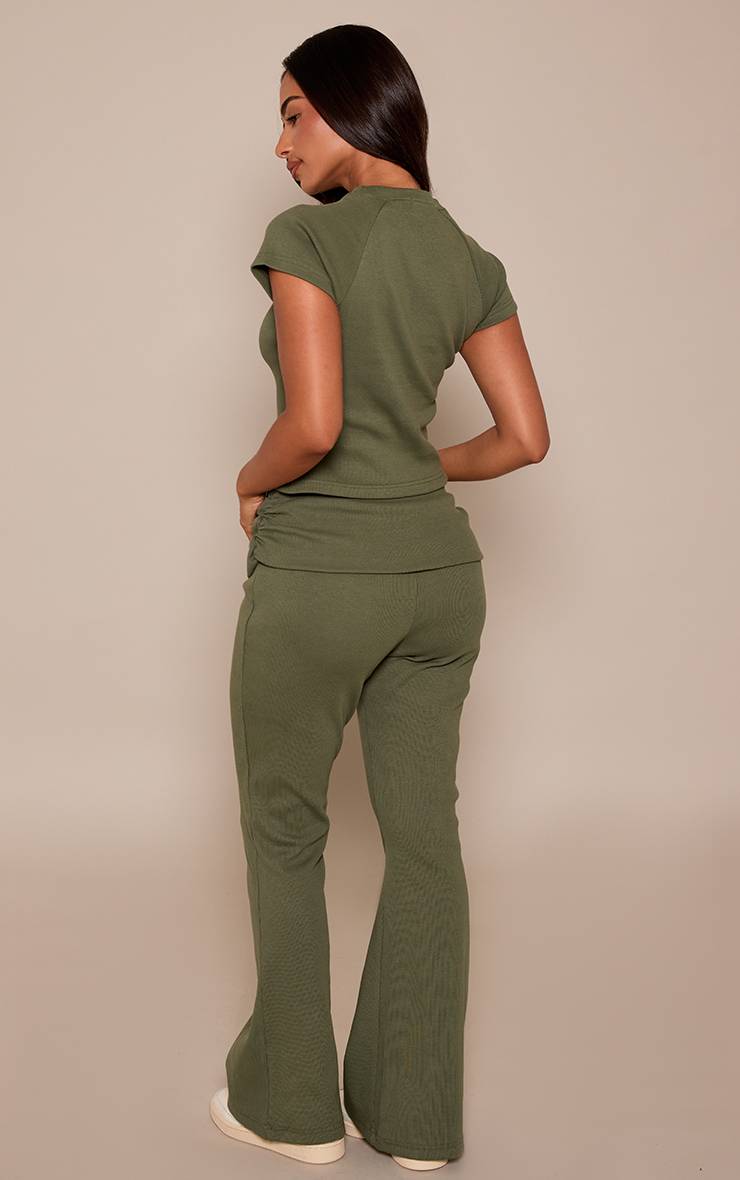 Sea Green Pantalon Évasé Côtelé Petite Taille Avec Ceinture Repliable