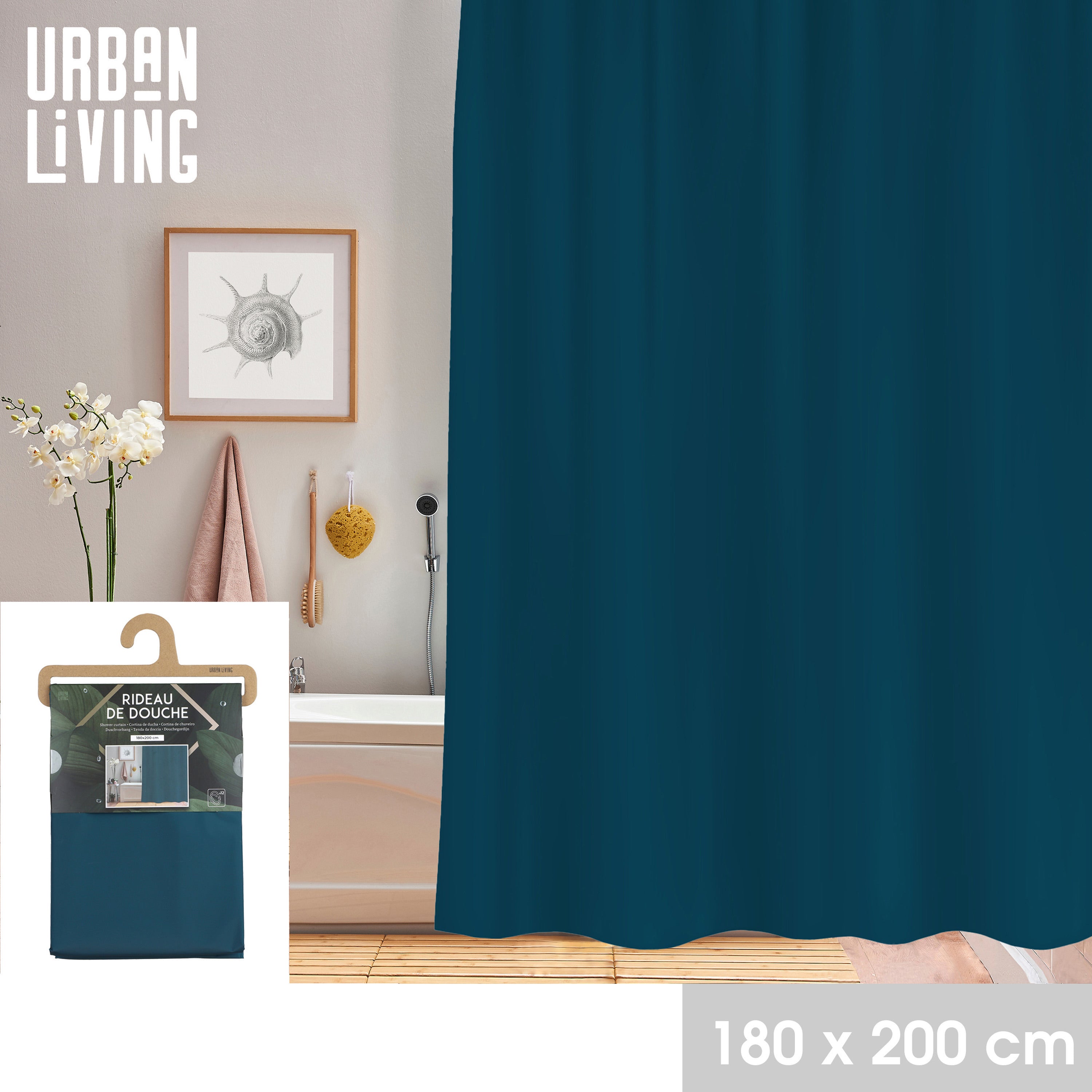 Urban Living Douchegordijn met ringen - donkerblauw - 180 x 200 cm
