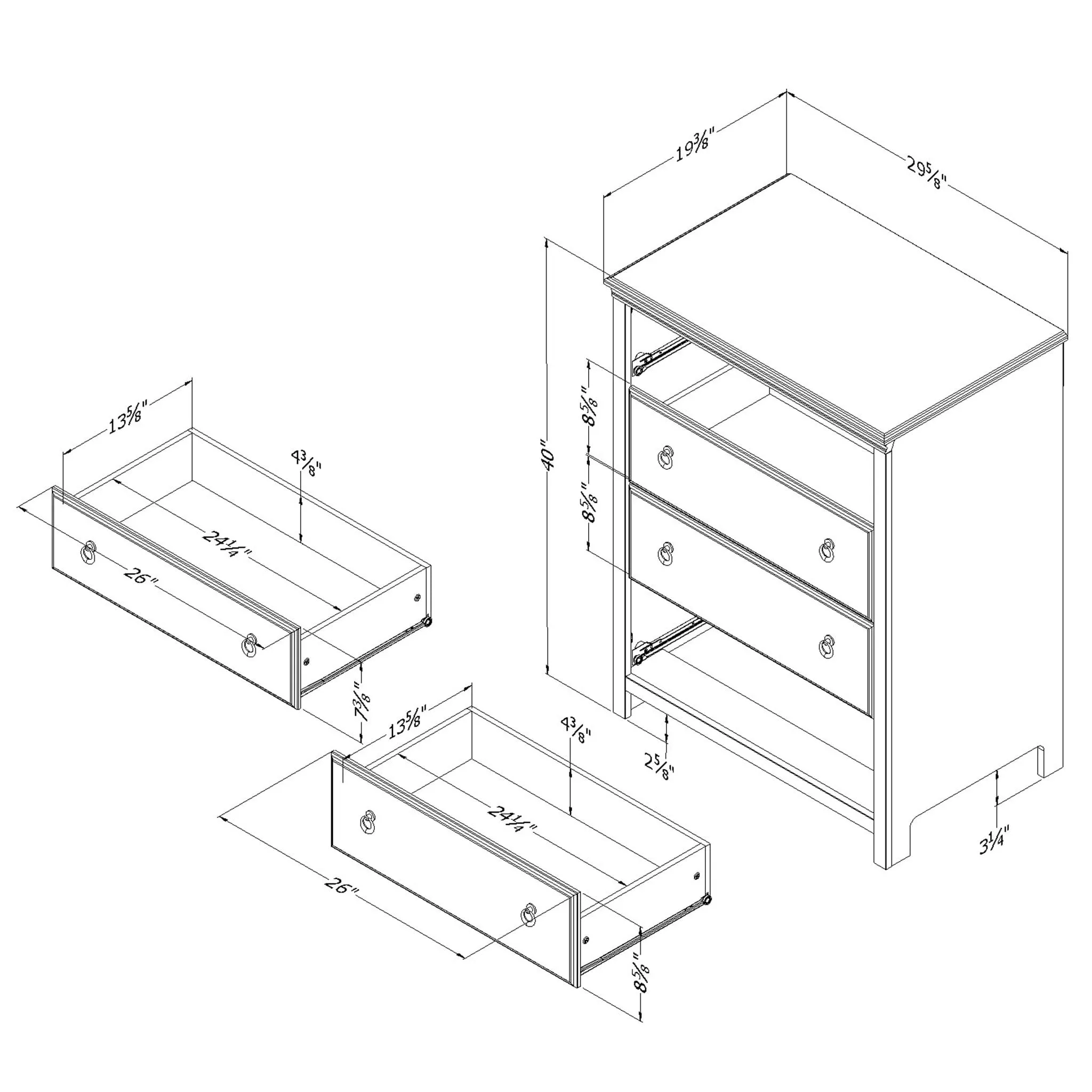 South Shore Commode 4 Tiroirs - Catimini Blanc et Chêne rustique