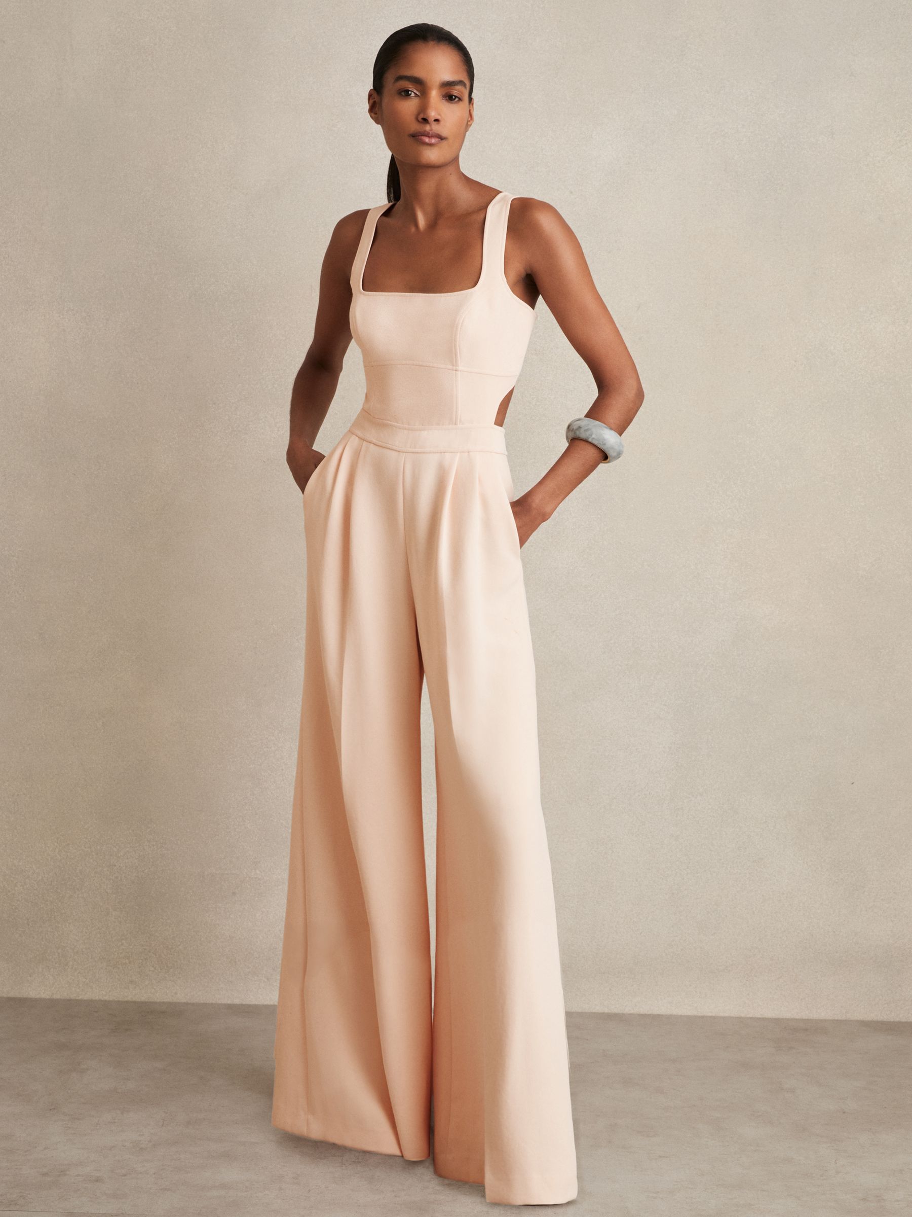 Lichtroze - Reiss Dion Wide-Leg Cut-Out Jumpsuit