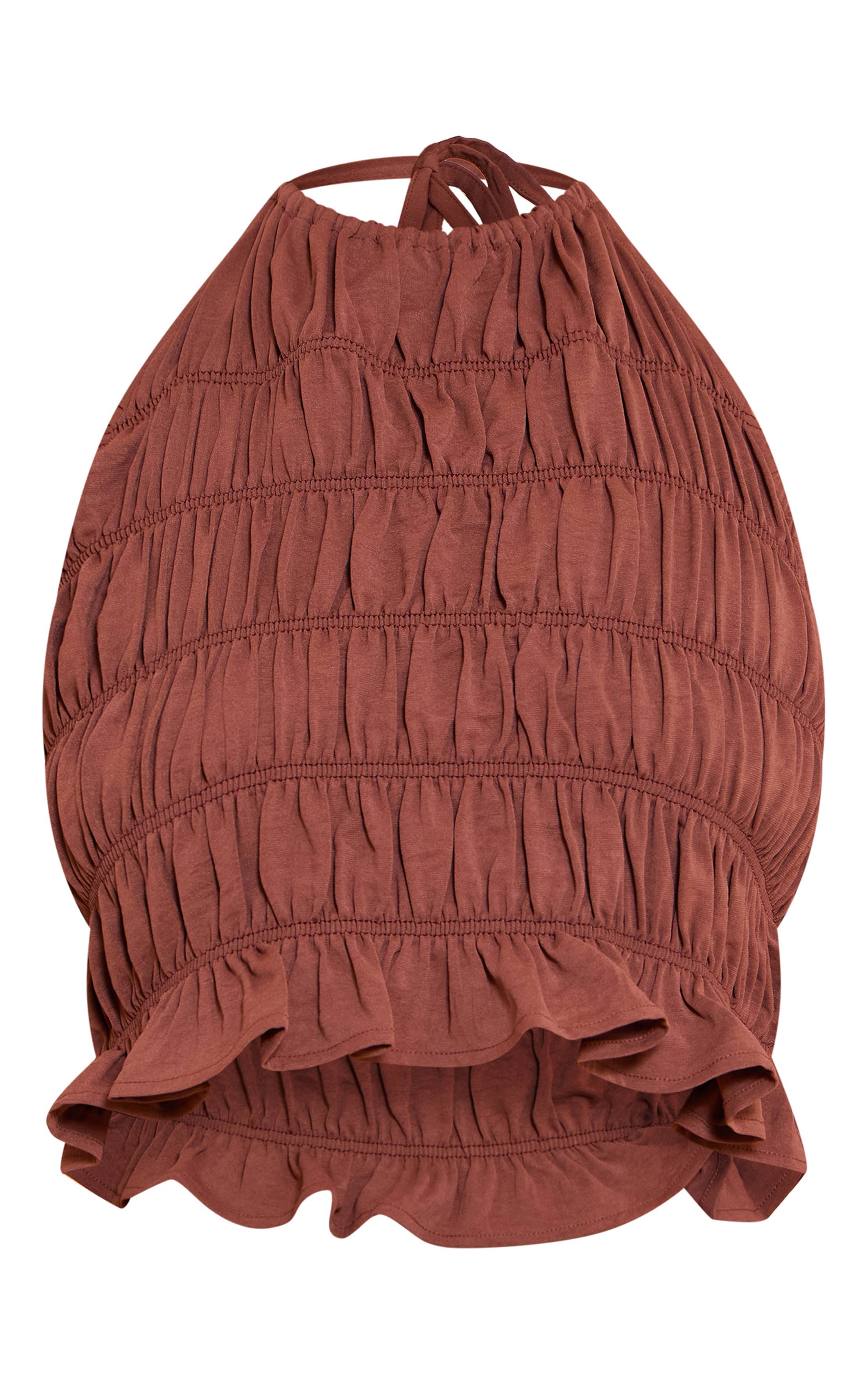 Chocolat Haut Shape Col Licou Froncé En Satin Martelé