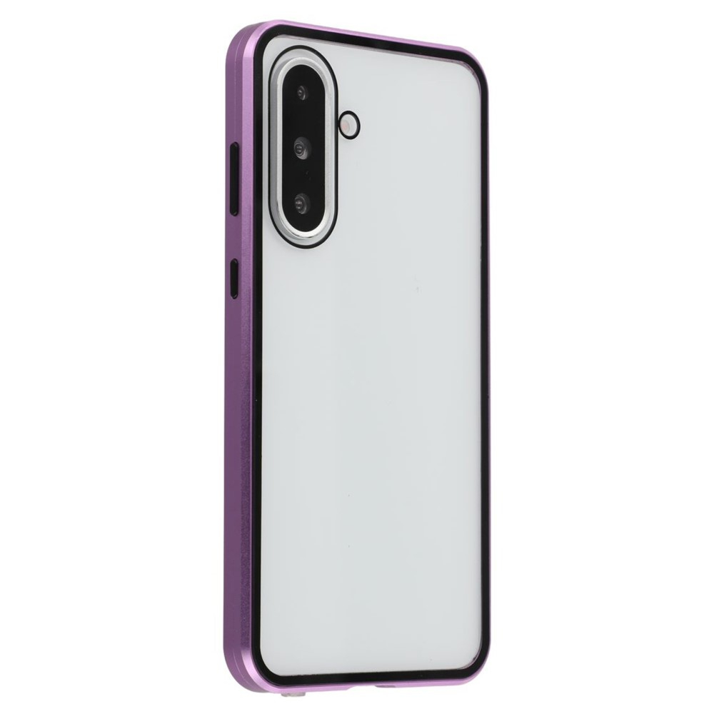 Samsung Galaxy A56 Magnetische Alu Schutzhülle mit Panzer Glas Backcover   Displayschutz (Magnet-Technologie) - Lila
