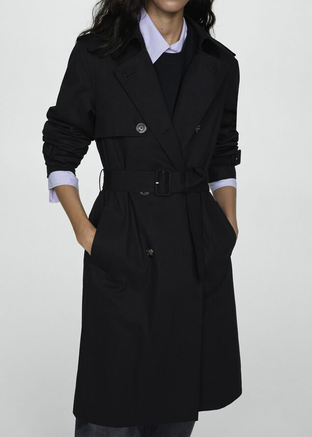 MANGO Classic trench coat with belt Black