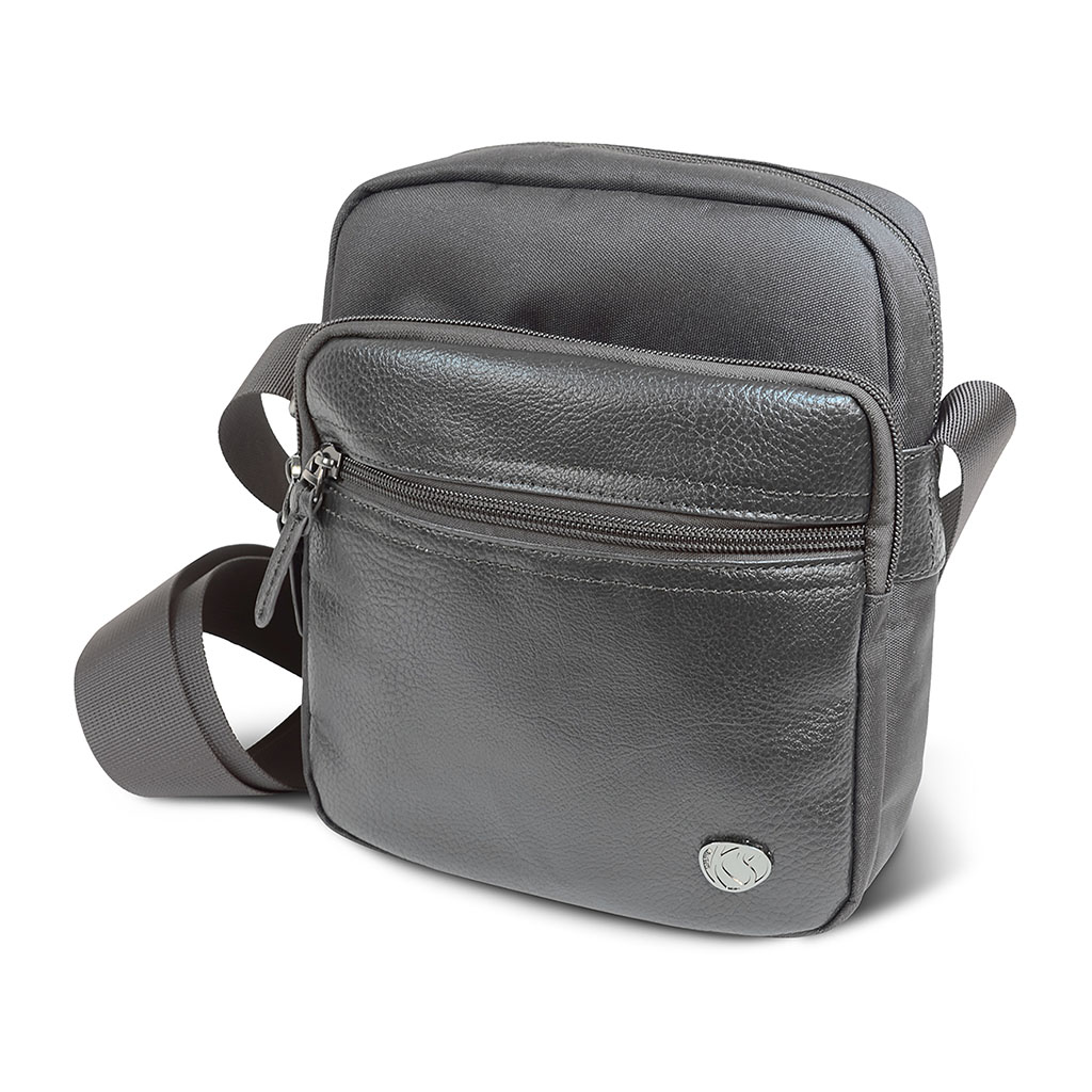 Sacoche zip bi-matière noire 18x21x10cm