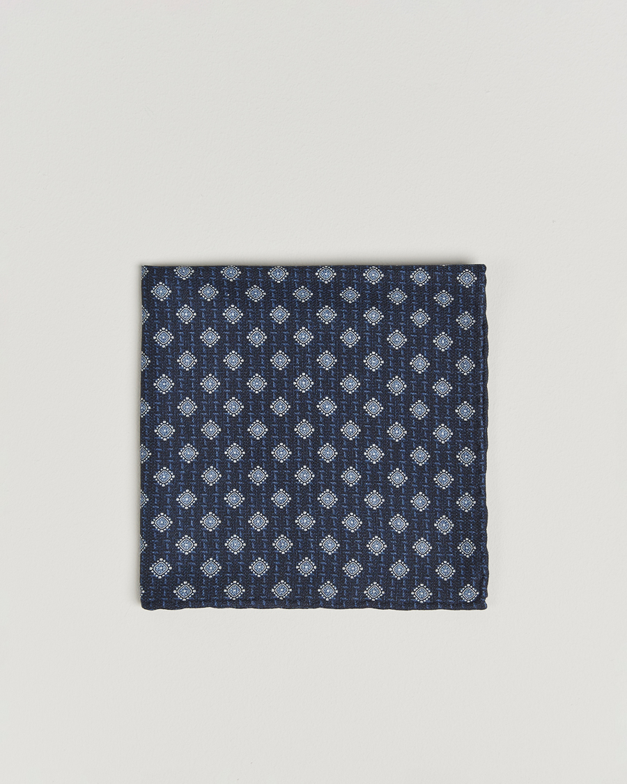 Brunello Cucinelli Printed Silk Pocket Square Navy