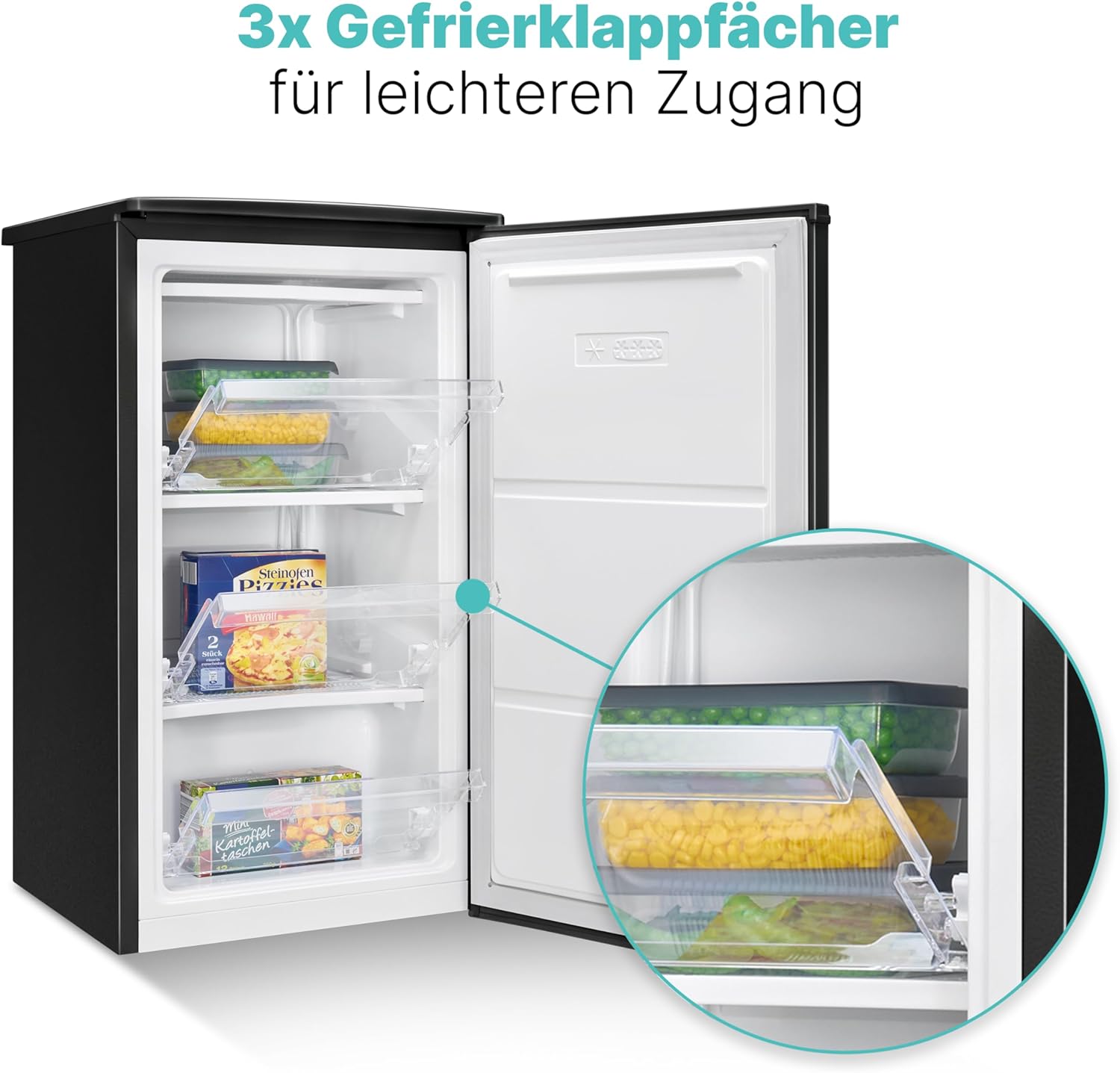 Bomann® Gefrierschrank klein | 4 Sterne-Gefrierfach | Tiefkühlschrank 3 Fächer | leise | ≤ -18°C | Türanschlag wechselbar | 60L Mini Freezer | kleiner Gefrierschrank | GS 7256 schwarz