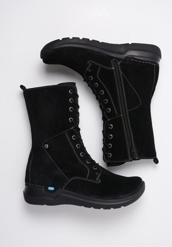 Wolky Hoge veterschoenen Zigzag zwart suede