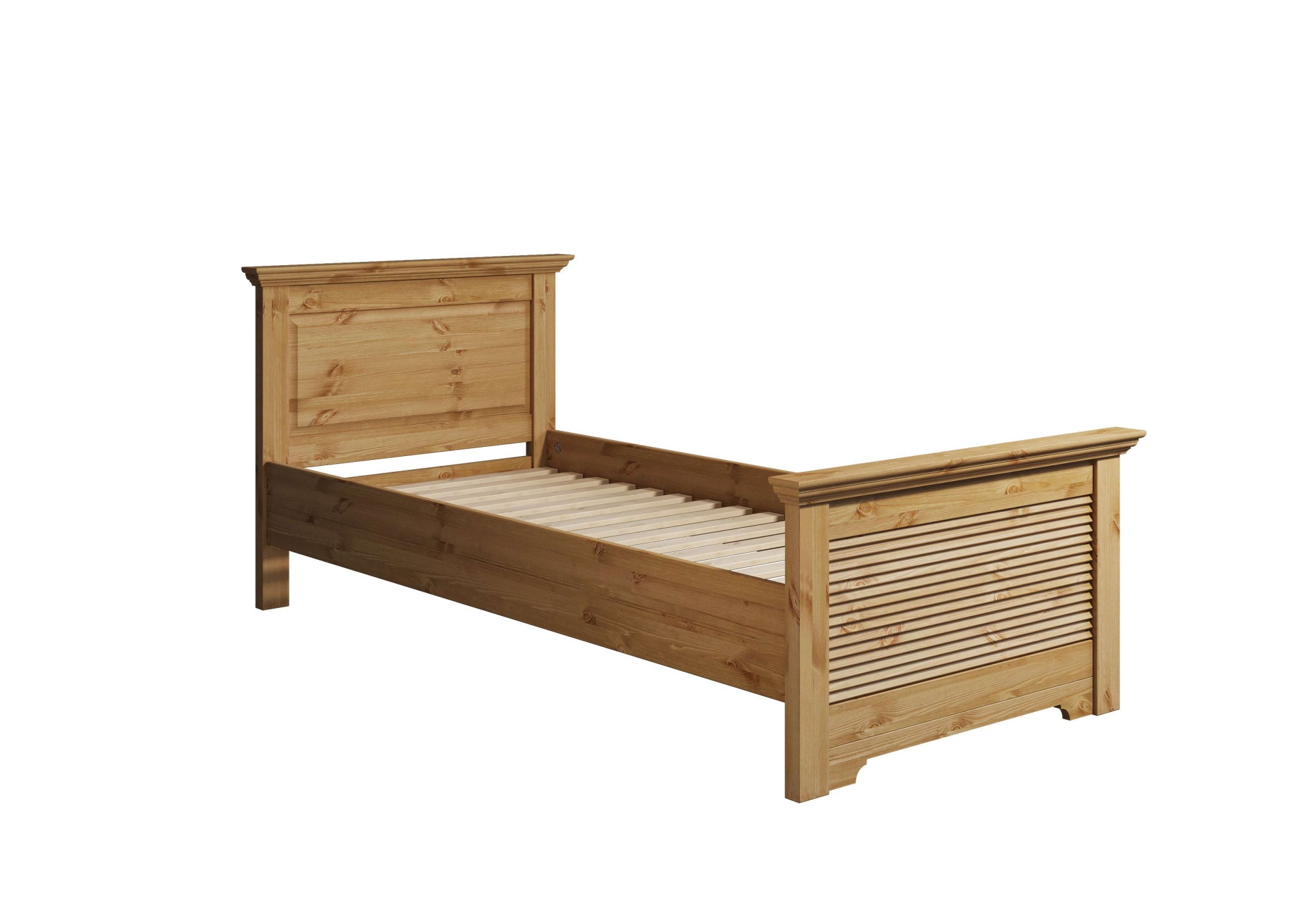 Home affaire Bett »Rauna, Landhausstil, edles Design mit Lamellen und Kassetten, 2 Farben« Breite/Belastbarkeit 180cm=220 KG, 90cm=120KG,  FSC® zertifiziertes Kieferholz, massive Qualität mit Lattenrost
