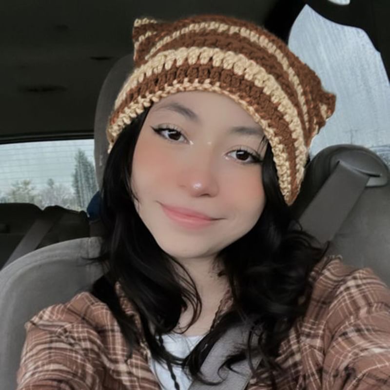 Puffie - Kattenoren Kleurblok Beanie