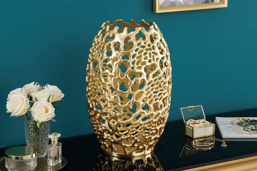 Filigrane Design Vase ABSTRACT LEAF gold 40cm Handarbeit
