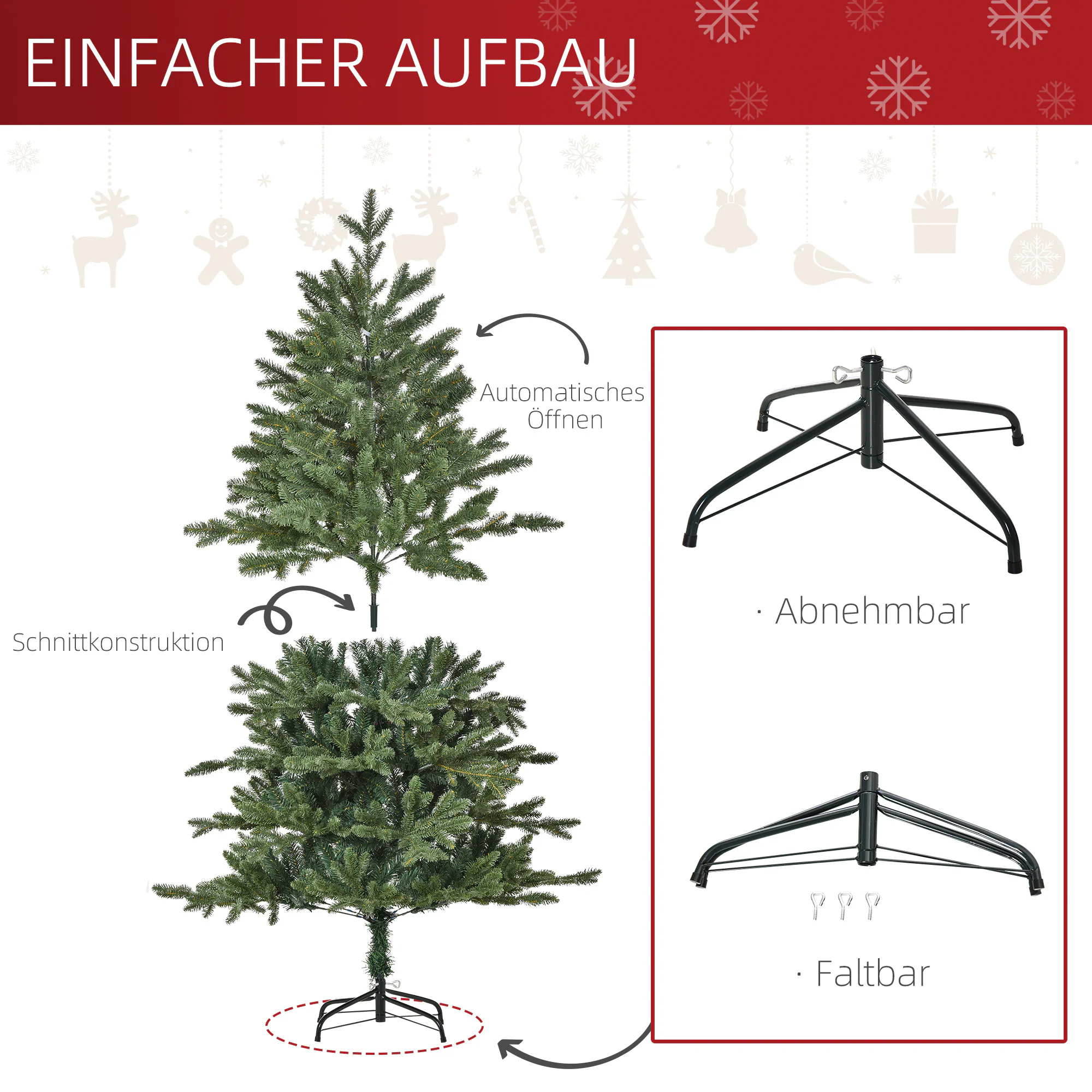 HOMCOM Künstlicher Weihnachtsbaum Mit Sockel grün Ø75 x 150H cm