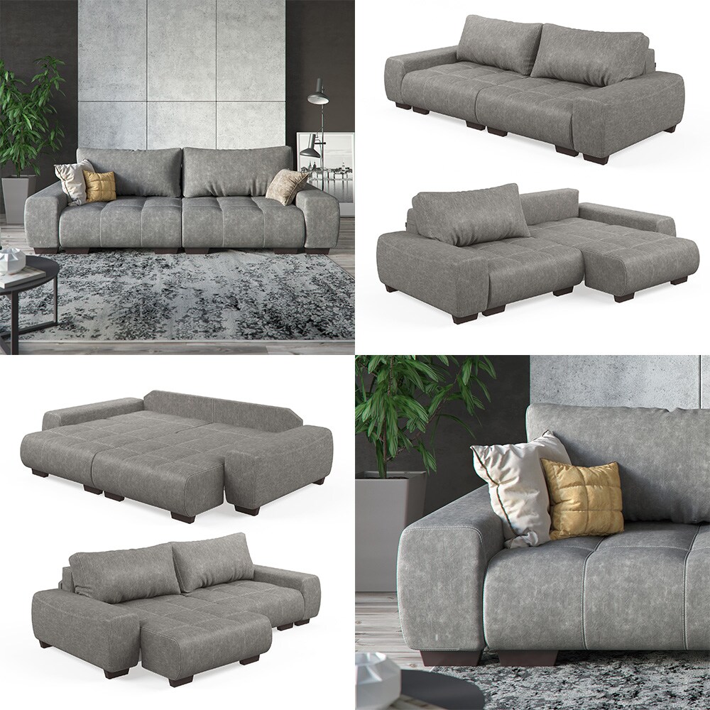 VitaliSpa Sofa PERRY Schlaffunktion - Anthrazit Couch Schlafsofa Schumstoff Grau