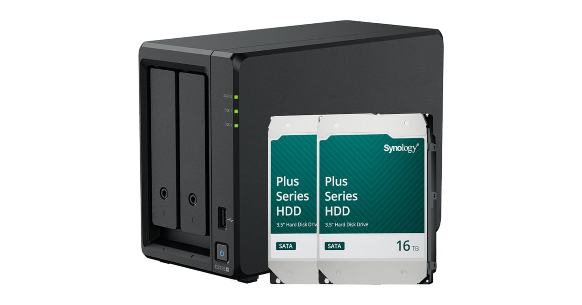 SynologyDiskStation DS725+ incl. 2x Synology HAT3310 16 TB harde schijf nas  (Zwart, 2x LAN, USB-A 3.2 (5 Gbit/s))