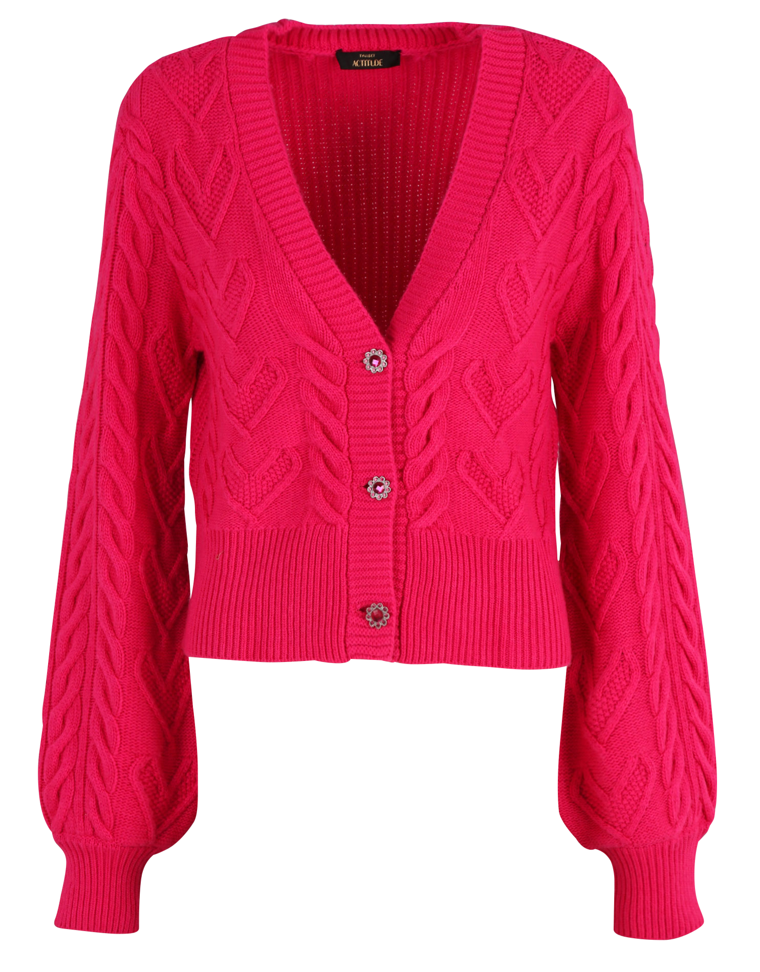 Gilet court col V en laine mélangée| Rose