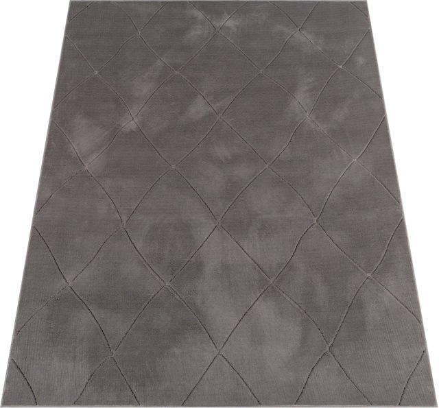 Paco Home Teppich »Utrecht 641« rechteckig 4 mm Höhe Kurzflor, Uni Farben, 3D-Design, Rauten Muster, besonders weich