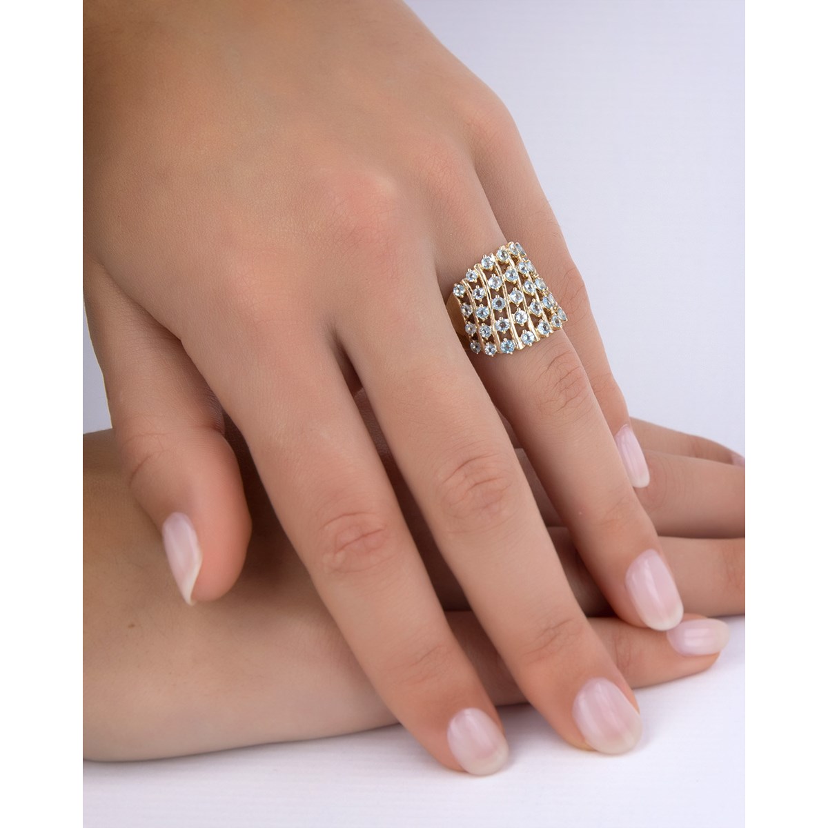 Bague ADEN Or 585 Jaune Aigue-Marine 6.92grs