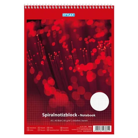 Stylex Spiral-Notizblock DIN A5, kariert, 5 Stück