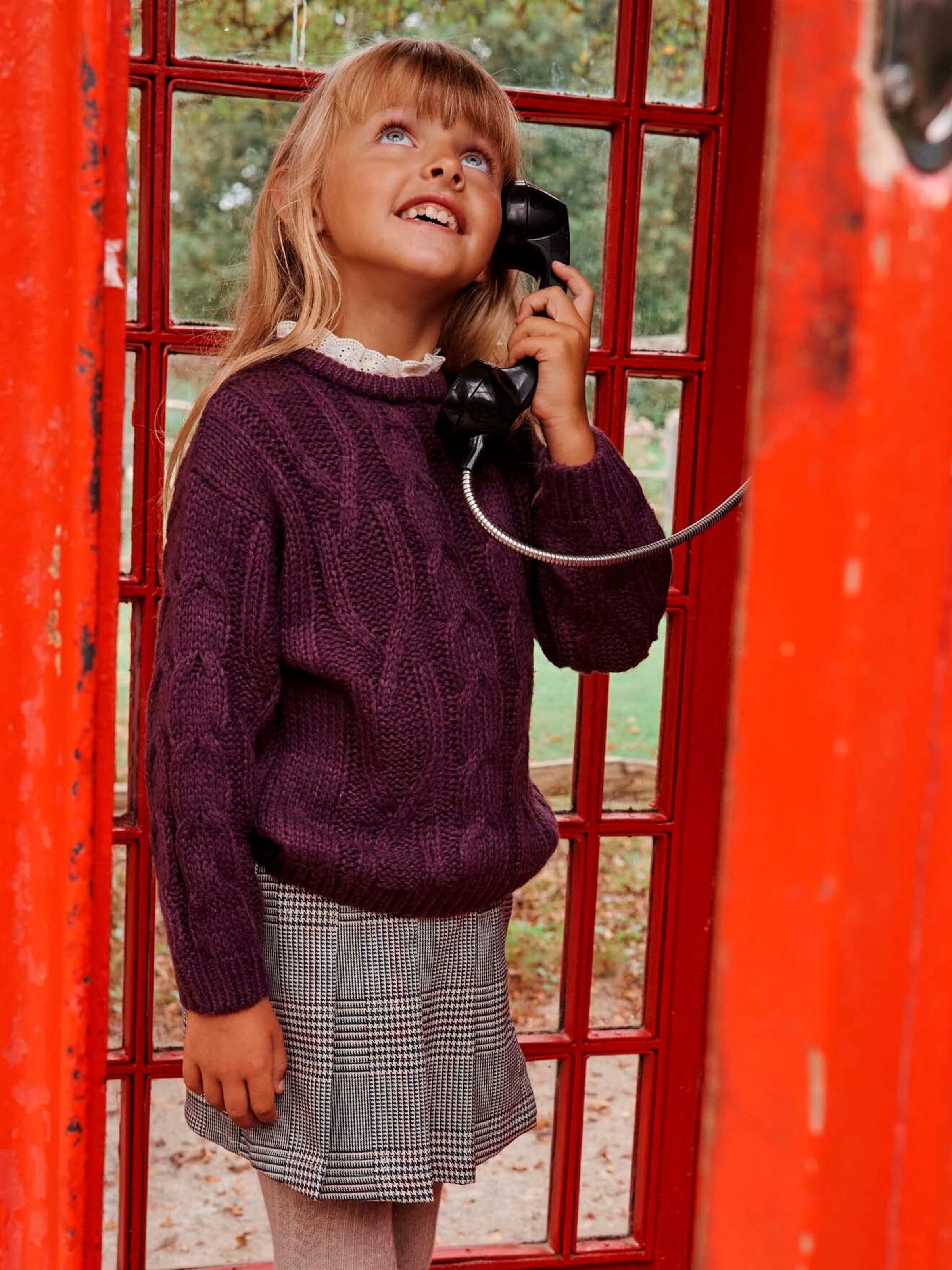 Vertbaudet Mädchen Pullover mit Zopfmuster und Kragen pflaume