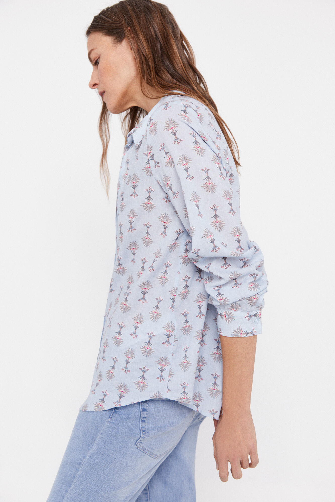 Camisa de algodão estampada - Estampa azul