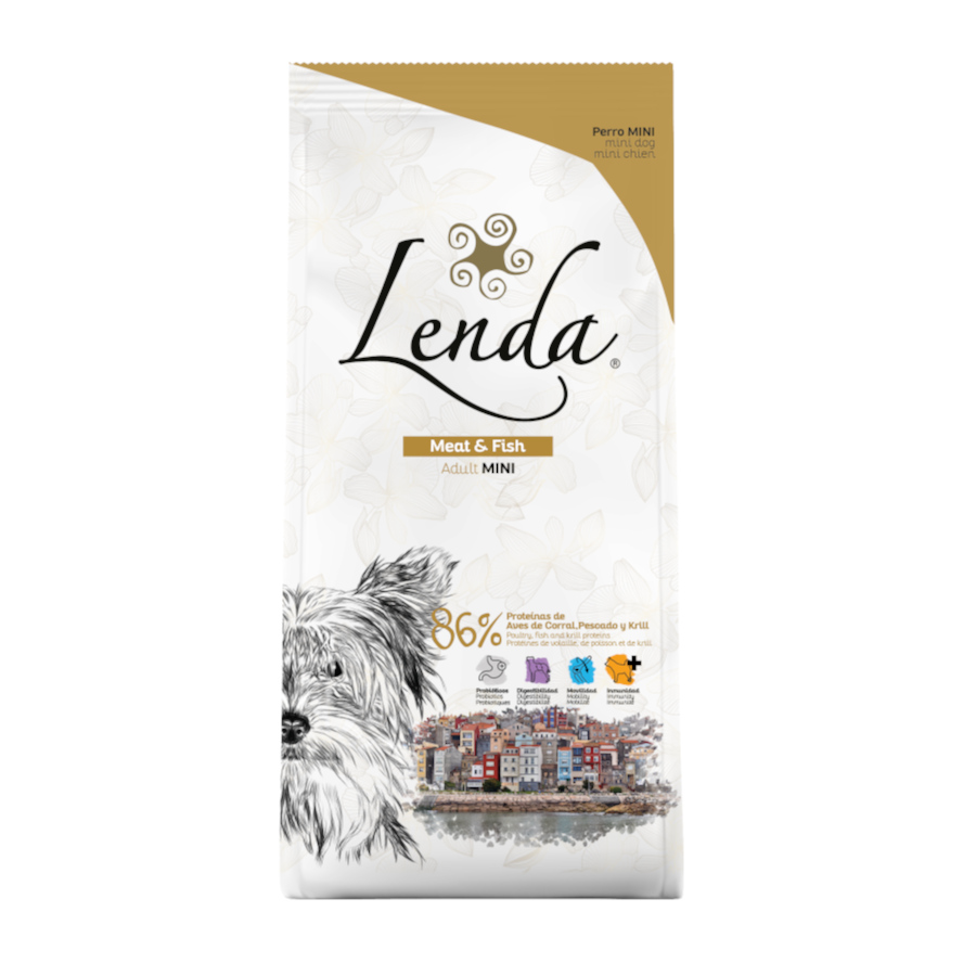 Ração Lenda Adult Mini para cães, sabor carne e peixe.