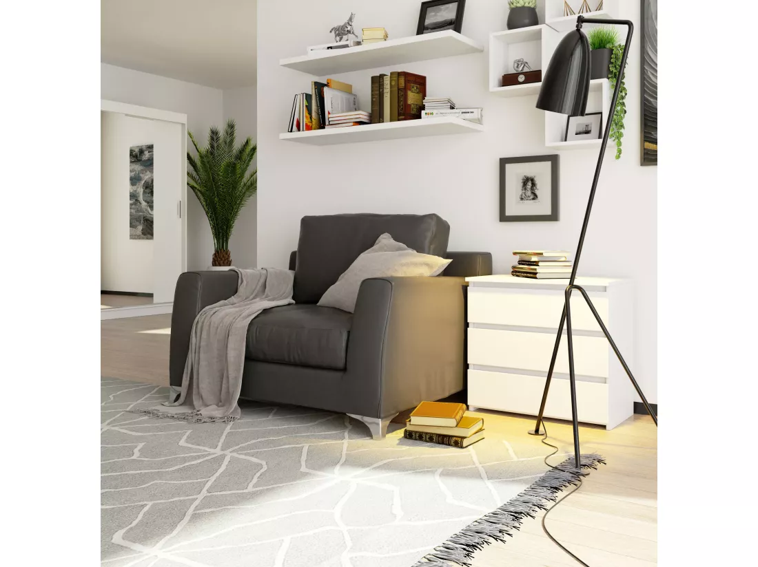 Table de chevet AKORD CL3 Blanche 60 cm 3 tiroirs façade Blanche 60x35x57 cm