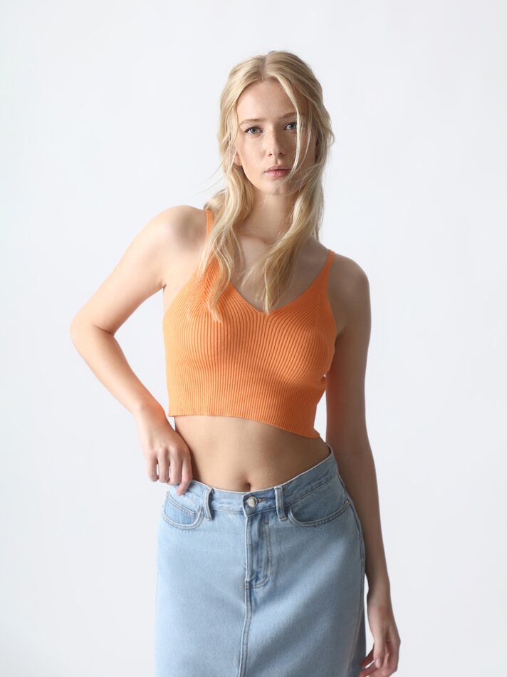Top cropped de tricô - Laranja