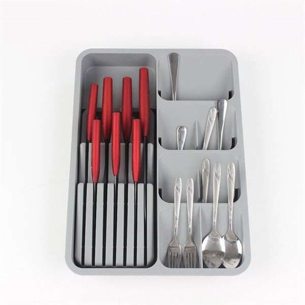 Justerbar bestik- og knivboks 40 x 29,5-56 x 5,5 cm