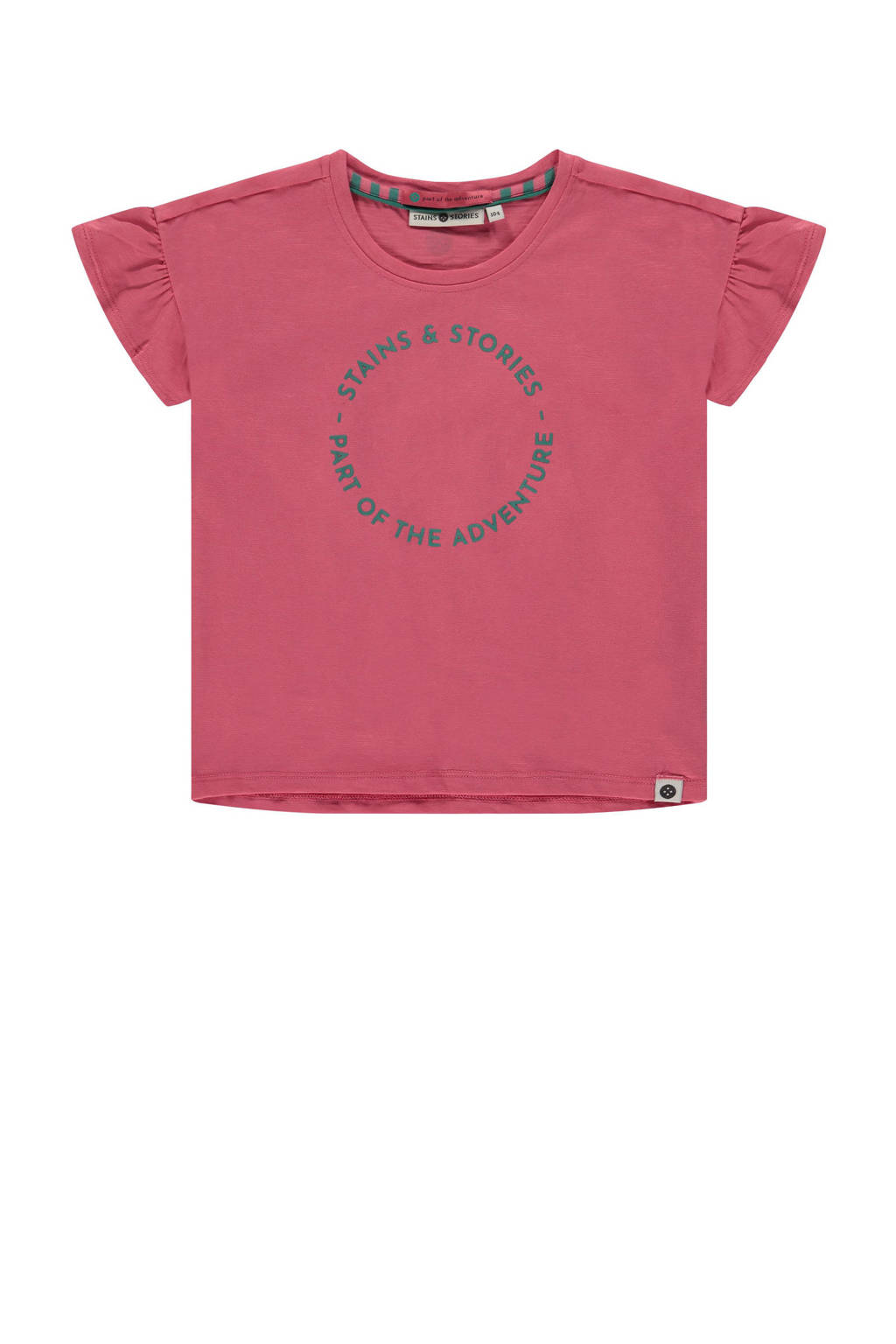 Stains&Stories T-shirt met tekst donkerroze