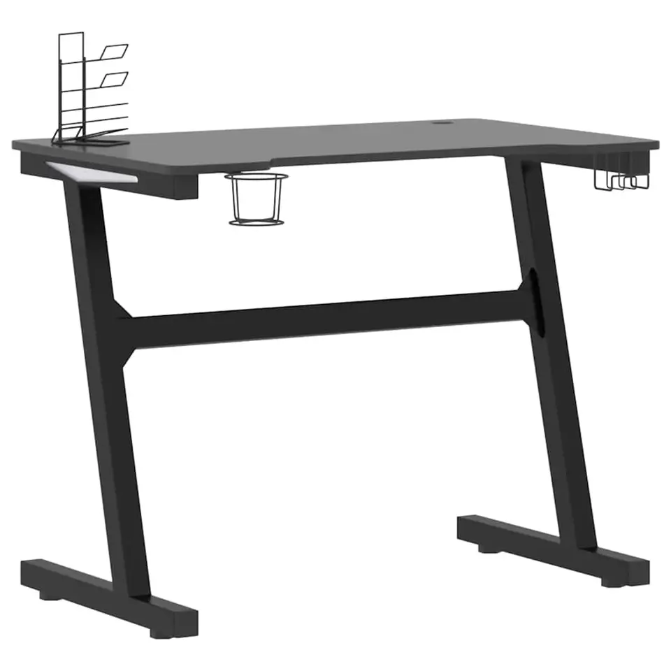vidaXL - Led-gamingbureau - Zwart - Bewerkt hout - 90 x 60 x 75 cm