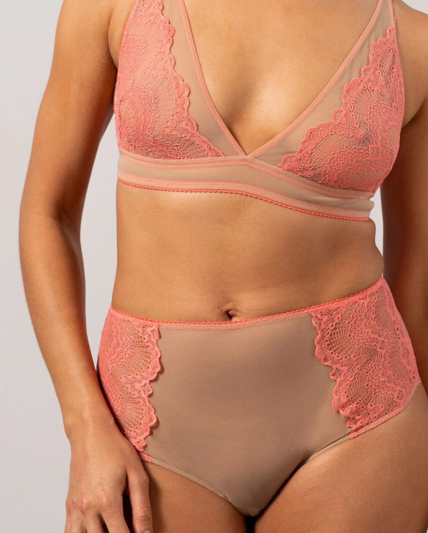 Understatement Underwear Lace Mesh Highwaist Briefs coral sand